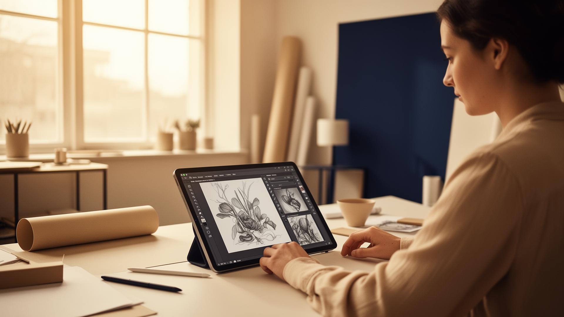 Création visuelle dans un studio lumineux